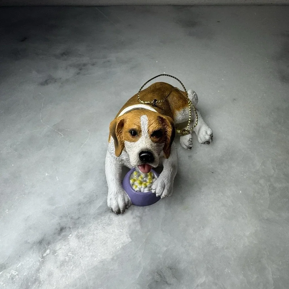 Vintage Beagle Dog Ornament Figurine – Puppy with Food Bowl Christmas Decor